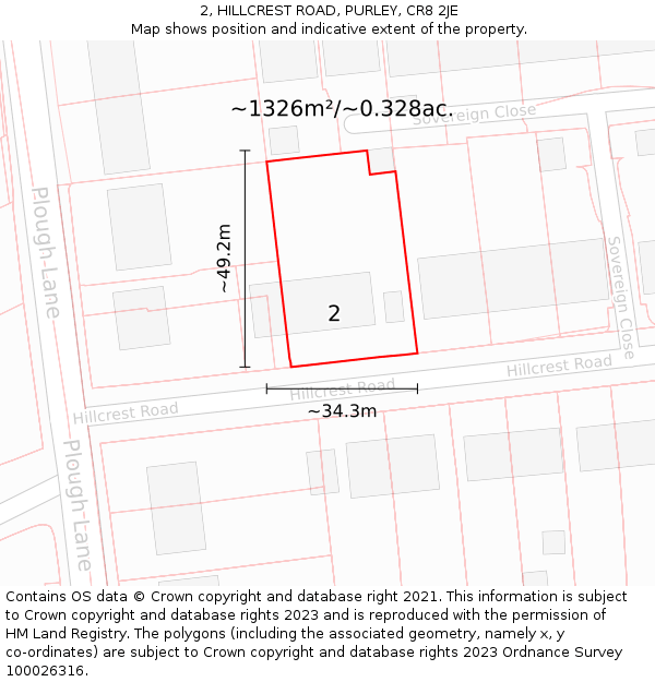 2, HILLCREST ROAD, PURLEY, CR8 2JE: Plot and title map