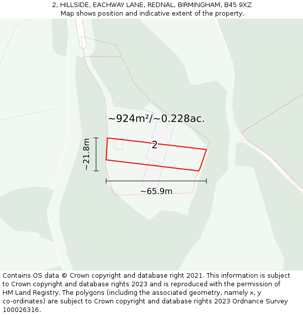 2, HILLSIDE, EACHWAY LANE, REDNAL, BIRMINGHAM, B45 9XZ: Plot and title map