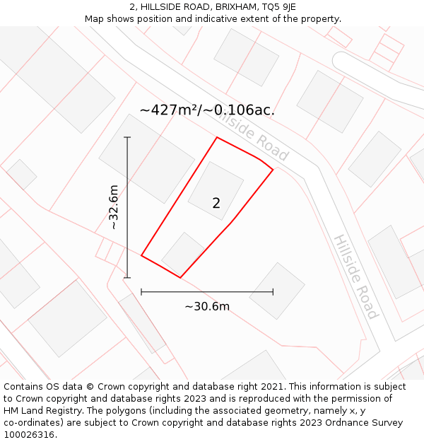 2, HILLSIDE ROAD, BRIXHAM, TQ5 9JE: Plot and title map