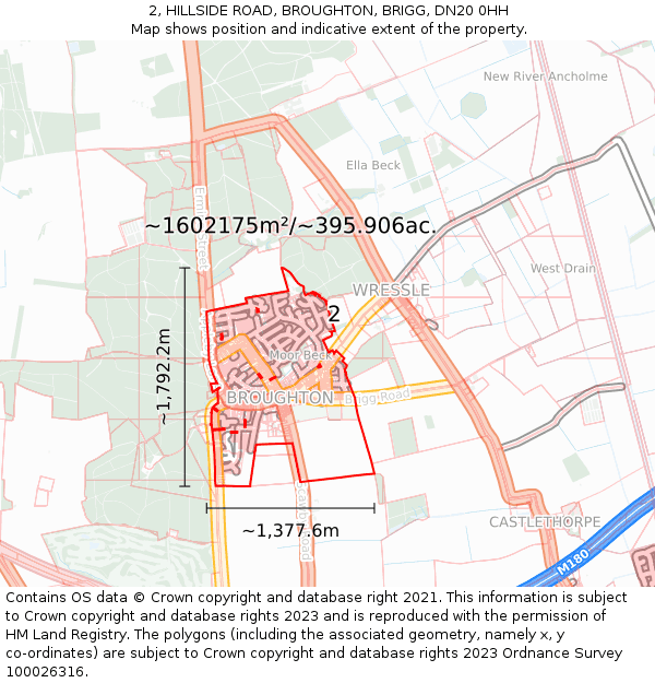 2, HILLSIDE ROAD, BROUGHTON, BRIGG, DN20 0HH: Plot and title map