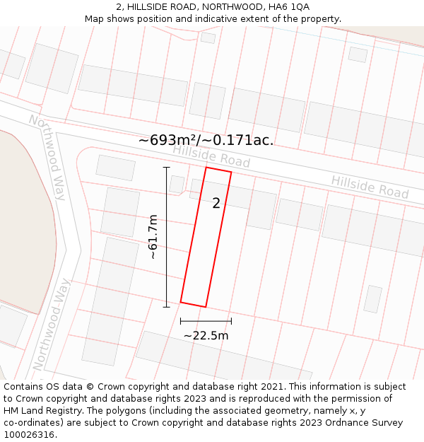 2, HILLSIDE ROAD, NORTHWOOD, HA6 1QA: Plot and title map