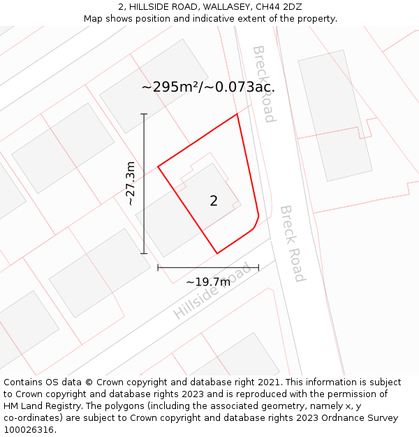 2, HILLSIDE ROAD, WALLASEY, CH44 2DZ: Plot and title map