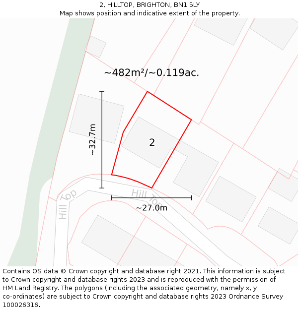 2, HILLTOP, BRIGHTON, BN1 5LY: Plot and title map