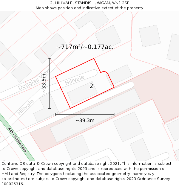 2, HILLVALE, STANDISH, WIGAN, WN1 2SP: Plot and title map