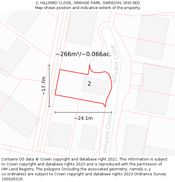 2, HILLYARD CLOSE, GRANGE PARK, SWINDON, SN5 6ED: Plot and title map