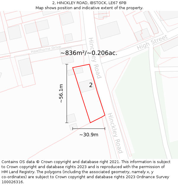 2, HINCKLEY ROAD, IBSTOCK, LE67 6PB: Plot and title map