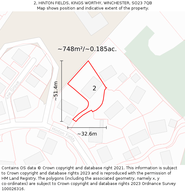 2, HINTON FIELDS, KINGS WORTHY, WINCHESTER, SO23 7QB: Plot and title map