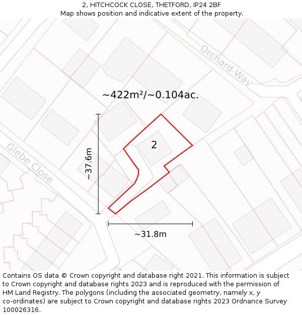 2, HITCHCOCK CLOSE, THETFORD, IP24 2BF: Plot and title map