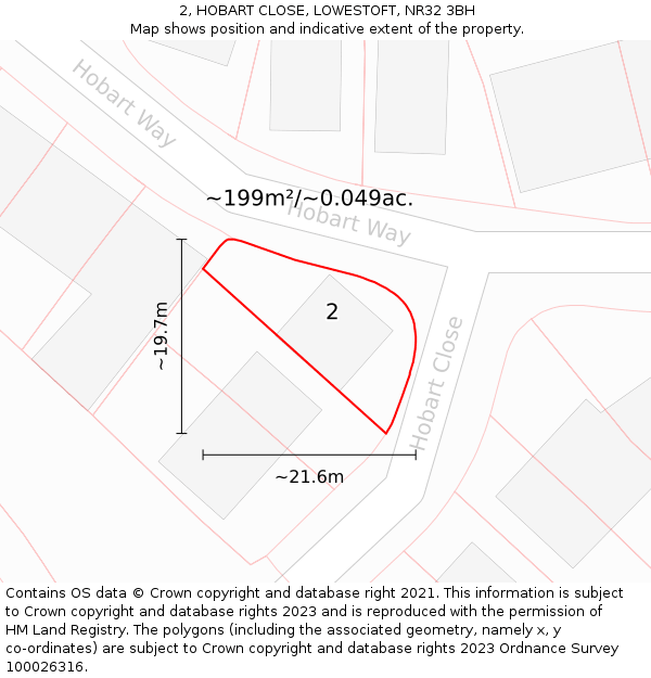 2, HOBART CLOSE, LOWESTOFT, NR32 3BH: Plot and title map