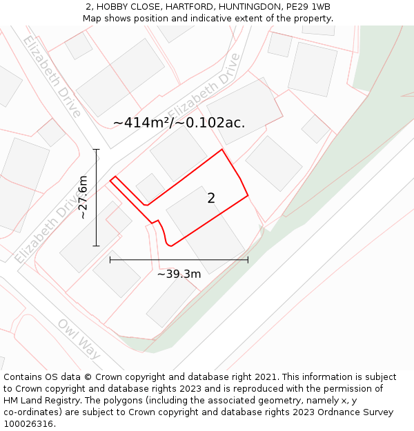 2, HOBBY CLOSE, HARTFORD, HUNTINGDON, PE29 1WB: Plot and title map