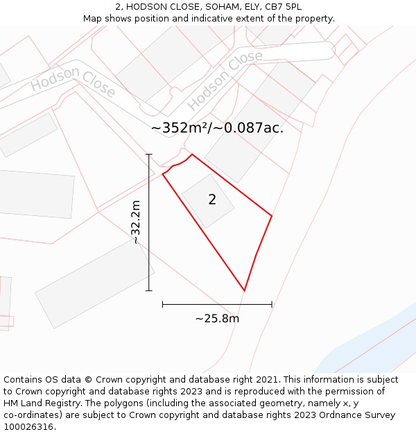 2, HODSON CLOSE, SOHAM, ELY, CB7 5PL: Plot and title map