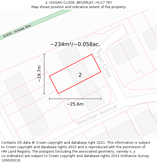 2, HOGAN CLOSE, BEVERLEY, HU17 7EY: Plot and title map