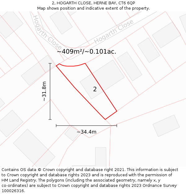 2, HOGARTH CLOSE, HERNE BAY, CT6 6QP: Plot and title map