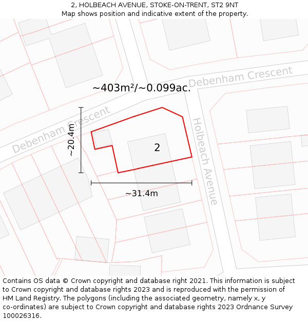 2, HOLBEACH AVENUE, STOKE-ON-TRENT, ST2 9NT: Plot and title map