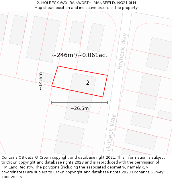 2, HOLBECK WAY, RAINWORTH, MANSFIELD, NG21 0LN: Plot and title map