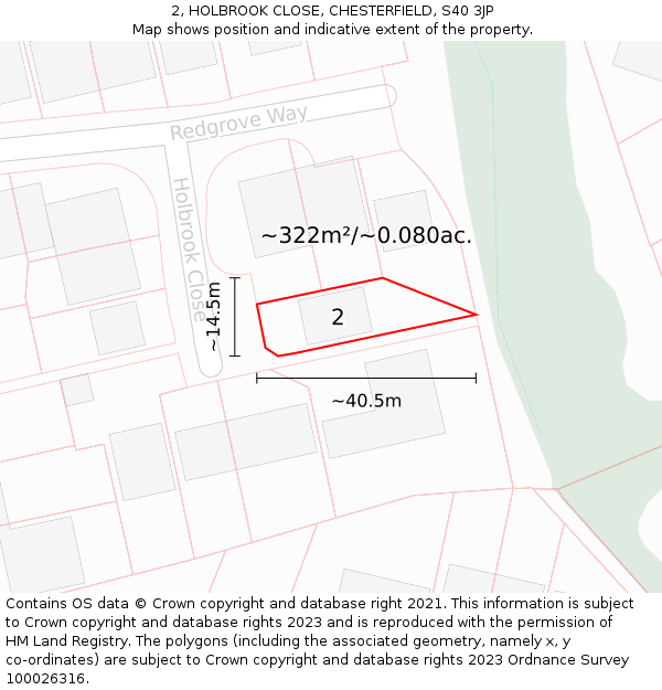 2, HOLBROOK CLOSE, CHESTERFIELD, S40 3JP: Plot and title map