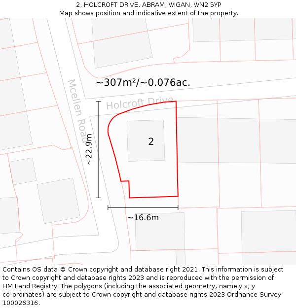 2, HOLCROFT DRIVE, ABRAM, WIGAN, WN2 5YP: Plot and title map