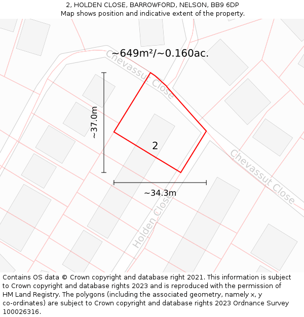 2, HOLDEN CLOSE, BARROWFORD, NELSON, BB9 6DP: Plot and title map