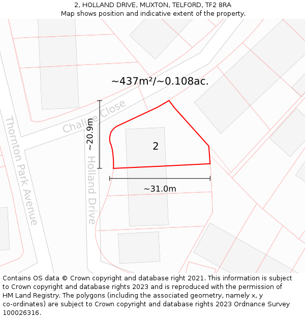 2, HOLLAND DRIVE, MUXTON, TELFORD, TF2 8RA: Plot and title map