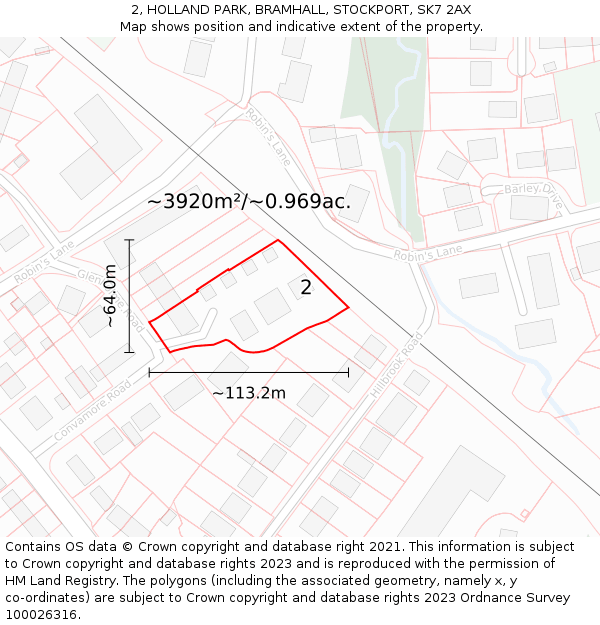 2, HOLLAND PARK, BRAMHALL, STOCKPORT, SK7 2AX: Plot and title map