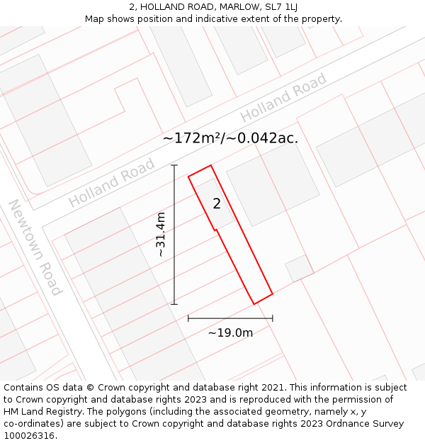 2, HOLLAND ROAD, MARLOW, SL7 1LJ: Plot and title map