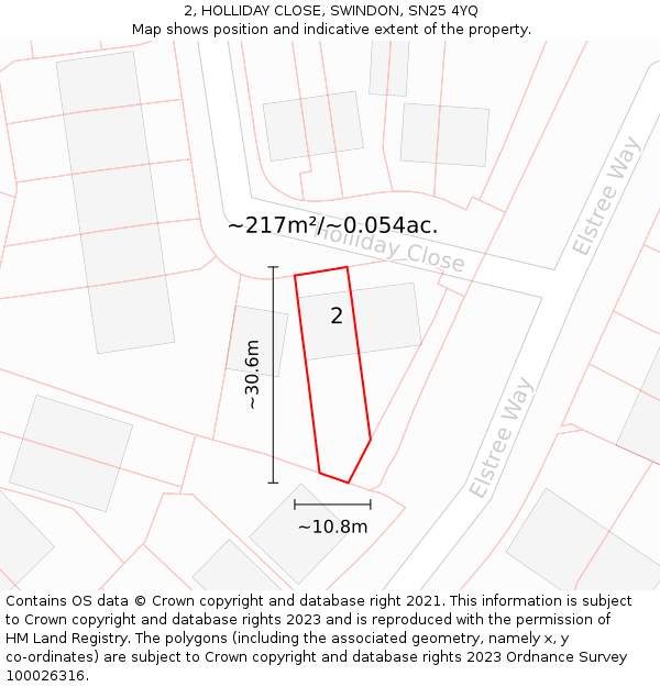 2, HOLLIDAY CLOSE, SWINDON, SN25 4YQ: Plot and title map