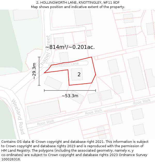 2, HOLLINGWORTH LANE, KNOTTINGLEY, WF11 9DF: Plot and title map