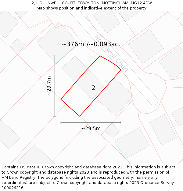 2, HOLLINWELL COURT, EDWALTON, NOTTINGHAM, NG12 4DW: Plot and title map