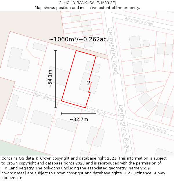 2, HOLLY BANK, SALE, M33 3EJ: Plot and title map