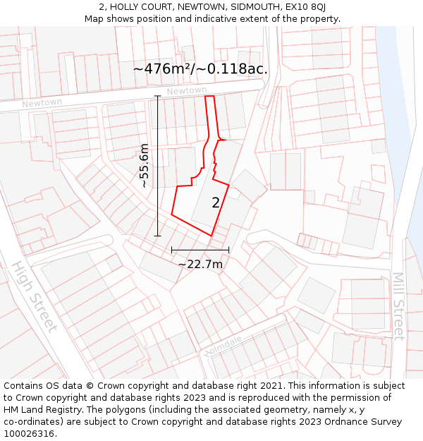 2, HOLLY COURT, NEWTOWN, SIDMOUTH, EX10 8QJ: Plot and title map