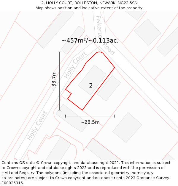 2, HOLLY COURT, ROLLESTON, NEWARK, NG23 5SN: Plot and title map
