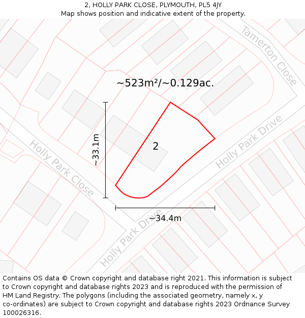 2, HOLLY PARK CLOSE, PLYMOUTH, PL5 4JY: Plot and title map