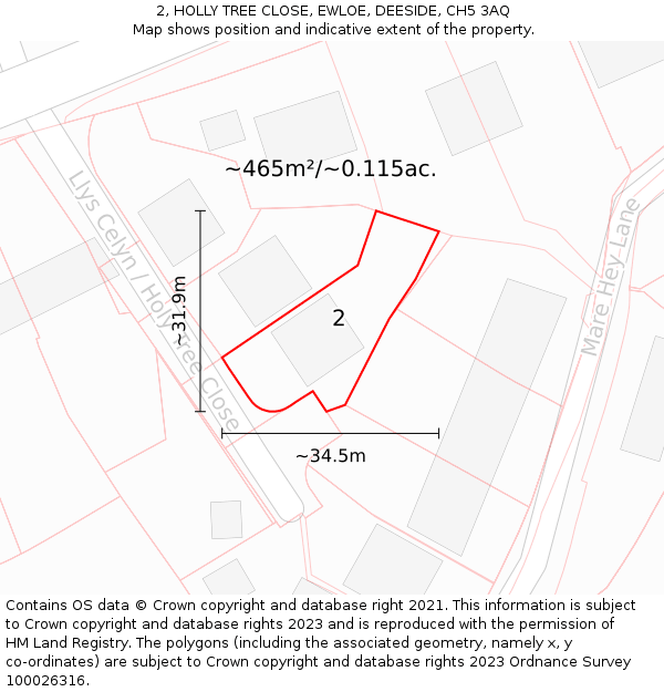 2, HOLLY TREE CLOSE, EWLOE, DEESIDE, CH5 3AQ: Plot and title map