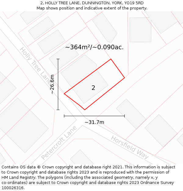 2, HOLLY TREE LANE, DUNNINGTON, YORK, YO19 5RD: Plot and title map
