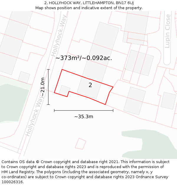 2, HOLLYHOCK WAY, LITTLEHAMPTON, BN17 6UJ: Plot and title map