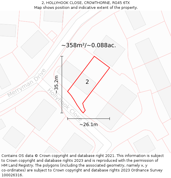 2, HOLLYHOOK CLOSE, CROWTHORNE, RG45 6TX: Plot and title map