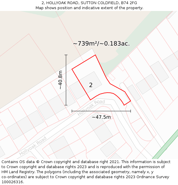 2, HOLLYOAK ROAD, SUTTON COLDFIELD, B74 2FG: Plot and title map