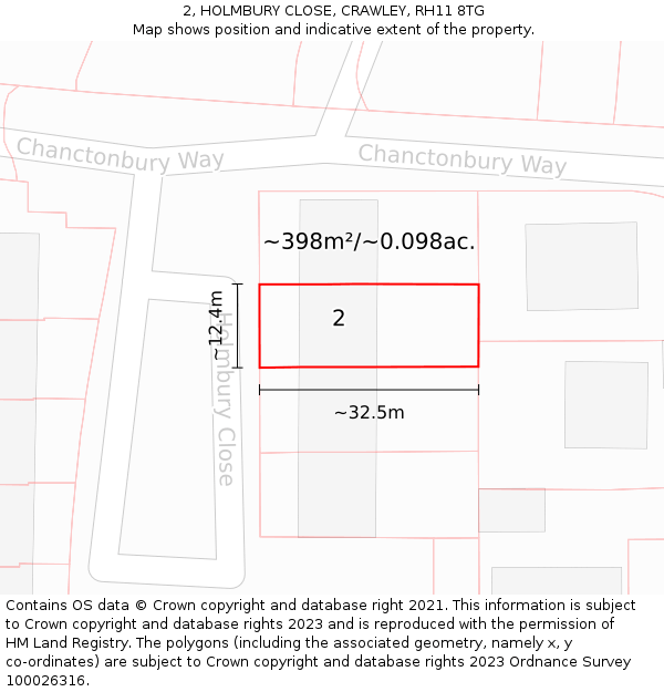 2, HOLMBURY CLOSE, CRAWLEY, RH11 8TG: Plot and title map