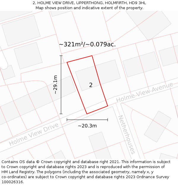 2, HOLME VIEW DRIVE, UPPERTHONG, HOLMFIRTH, HD9 3HL: Plot and title map