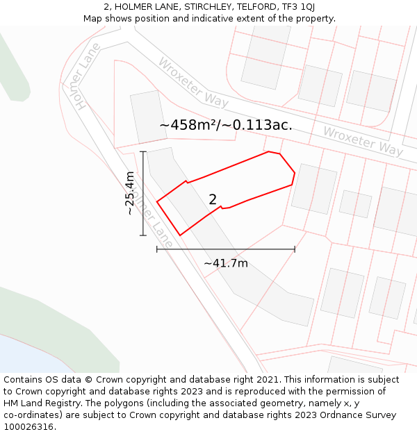 2, HOLMER LANE, STIRCHLEY, TELFORD, TF3 1QJ: Plot and title map