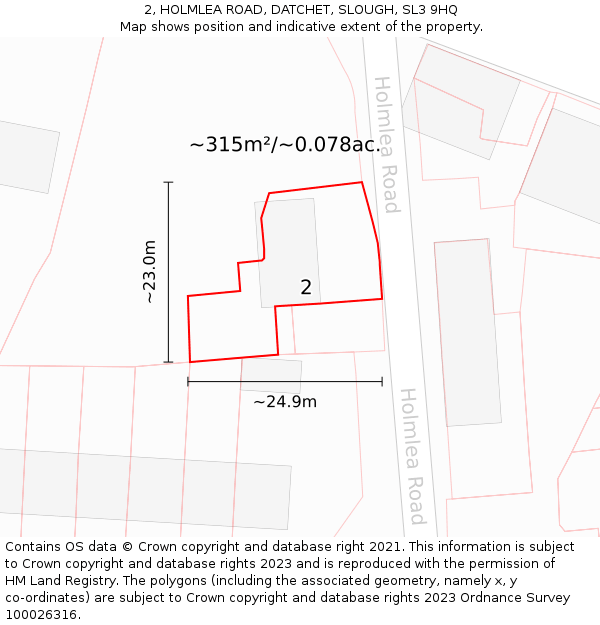 2, HOLMLEA ROAD, DATCHET, SLOUGH, SL3 9HQ: Plot and title map