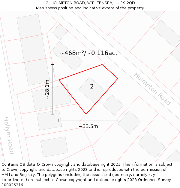 2, HOLMPTON ROAD, WITHERNSEA, HU19 2QD: Plot and title map