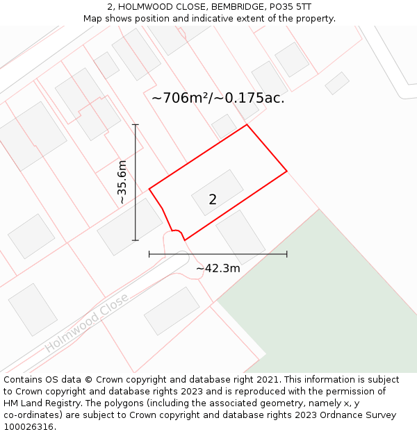 2, HOLMWOOD CLOSE, BEMBRIDGE, PO35 5TT: Plot and title map