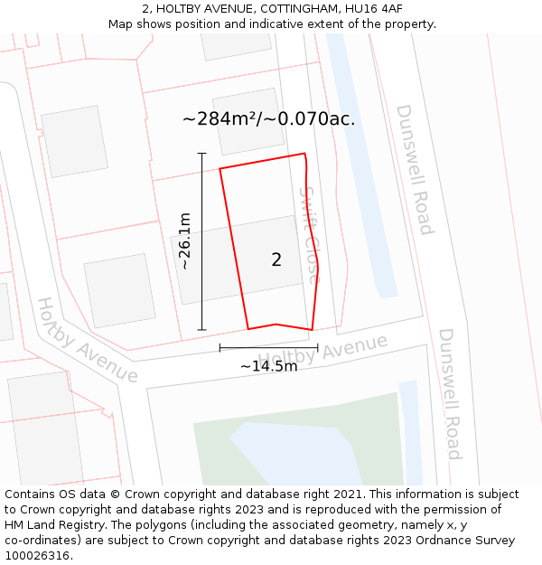 2, HOLTBY AVENUE, COTTINGHAM, HU16 4AF: Plot and title map