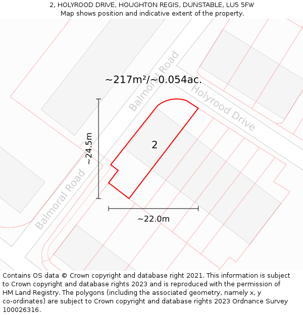 2, HOLYROOD DRIVE, HOUGHTON REGIS, DUNSTABLE, LU5 5FW: Plot and title map