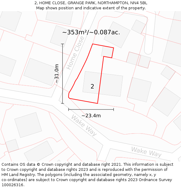 2, HOME CLOSE, GRANGE PARK, NORTHAMPTON, NN4 5BL: Plot and title map