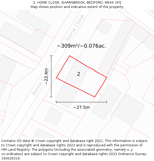 2, HOME CLOSE, SHARNBROOK, BEDFORD, MK44 1PQ: Plot and title map