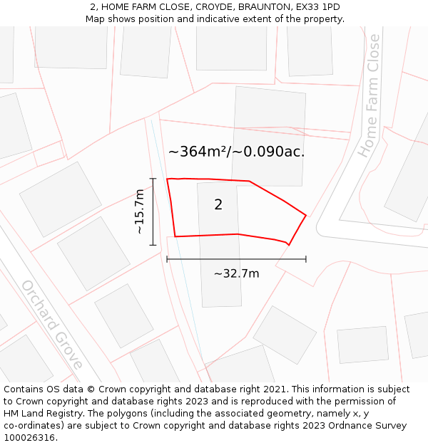 2, HOME FARM CLOSE, CROYDE, BRAUNTON, EX33 1PD: Plot and title map