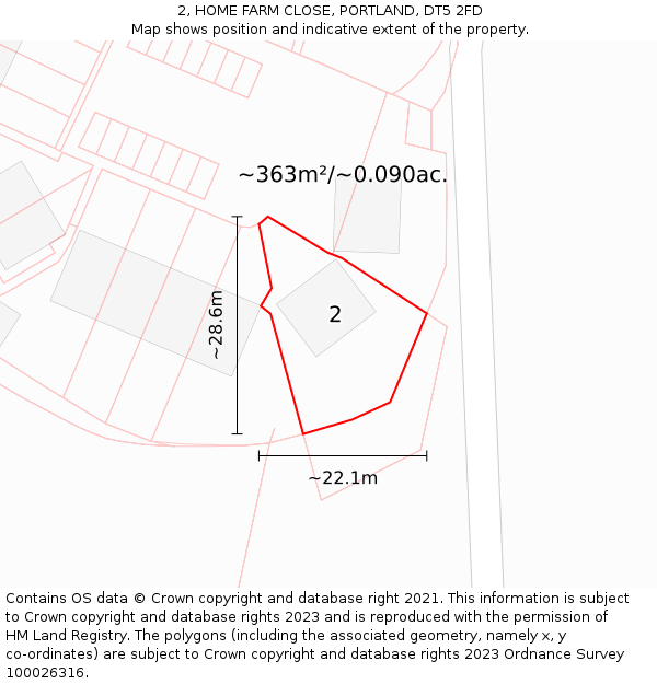 2, HOME FARM CLOSE, PORTLAND, DT5 2FD: Plot and title map