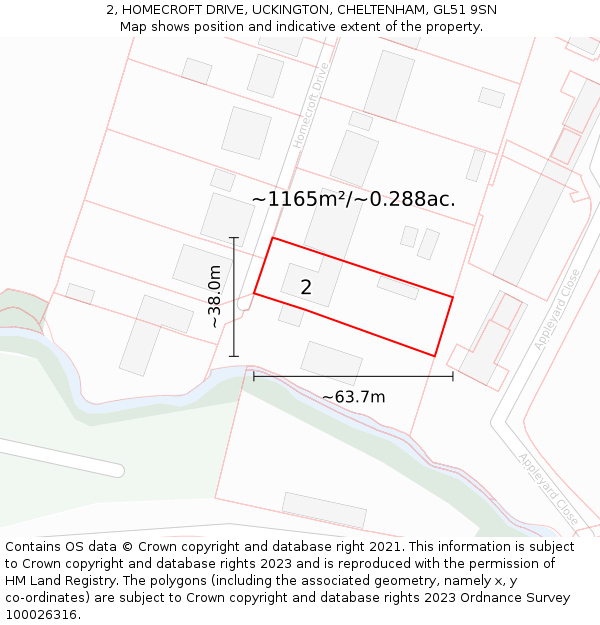 2, HOMECROFT DRIVE, UCKINGTON, CHELTENHAM, GL51 9SN: Plot and title map